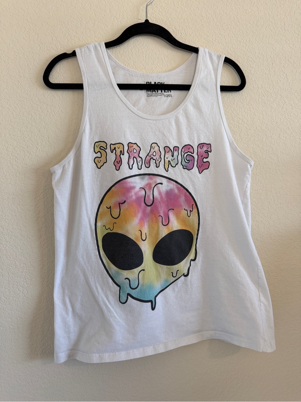 Black Matter White Tank Top with Tie-Dye Alien Graphic